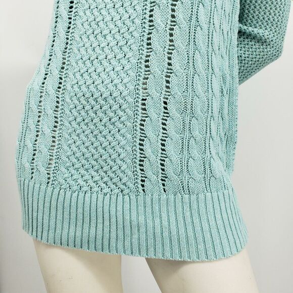 Mossimo Open Knit Tunic Sweater Women's Size Medium Green Scoop Neck Cable *Flaw - Picture 5 of 12
